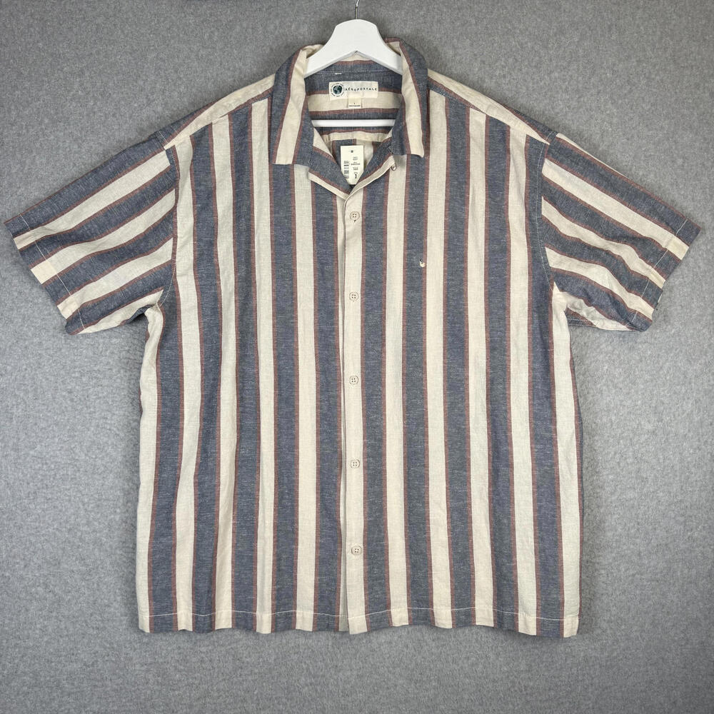 Brand New Aeropostale Men Size Large Gray Multi Striped Short Sleeve Button Down